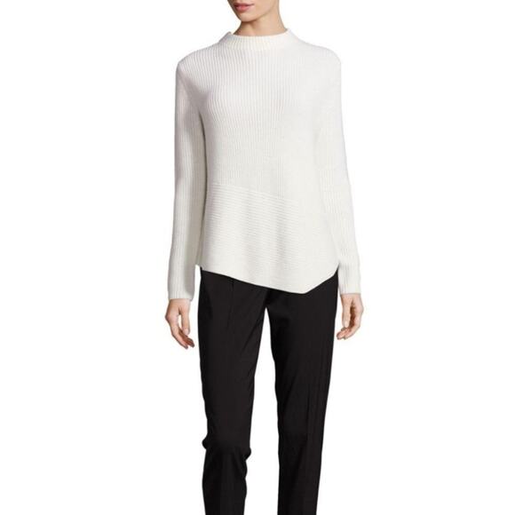 HUGO BOSS XS Farile Asymmetrical Rib-knit Sweater In White - Picture 1 of 9